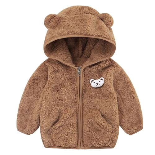 Niedlich Winterjacke Hoodie Fleecejacke mit Bärenohren Jungen Mädchen Wintermantel Neugeborenes Plüsch Reißverschluss Outwear Hooded Warme Manteljacke Fleece Gefütterte Jacke Baby (Brown, 0-6 Months) von Generic