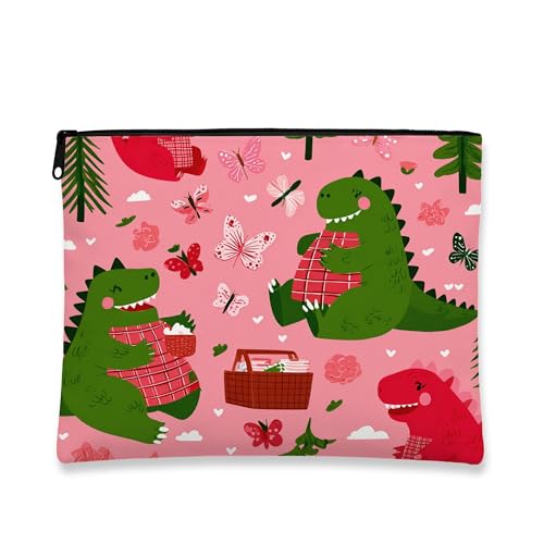 Niedliche Dinosaurier-Make-up-Tasche, Pfirsich-Dinosaurier-Cartoon-Kosmetik-Reisetasche für Frauen, tragbare kleine Reißverschluss-Aufbewahrung, Picknick-Geschenk, Hautpflege, Kulturbeutel von Generic
