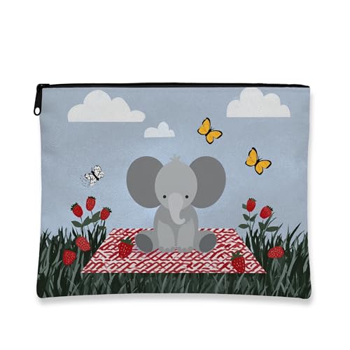 Niedliche Elefanten-Make-up-Tasche, Cartoon-Baby-Elefant, Kosmetiktasche für Kinder, tragbar, kleiner Canvas-Reißverschluss-Organizer, Geschenk für Geburtstag, Babyparty, Ostern, Grau, 7x9 Inch von Generic