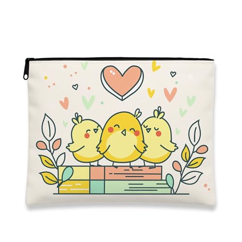 Niedliche Make-up-Tasche, gelbe Vögel, Cartoon-Kosmetik-Reisetasche für Frauen, tragbare kleine Canvas-Reißverschluss-Organizer, Frühlingsgeschenk, Hautpflege-Kulturbeutel, gelb, 7x9 Inch, Vögel von Generic