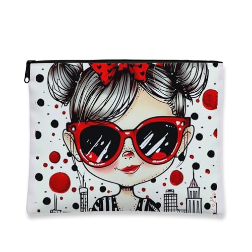 Niedliche Make-up-Tasche, künstlerisches Mädchen-Design, Kosmetik-Reisetasche für Frauen, tragbarer kleiner Reißverschluss-Organizer, Geschenk für Festivals, Rot, 7x9 Inch, Beutel von Generic