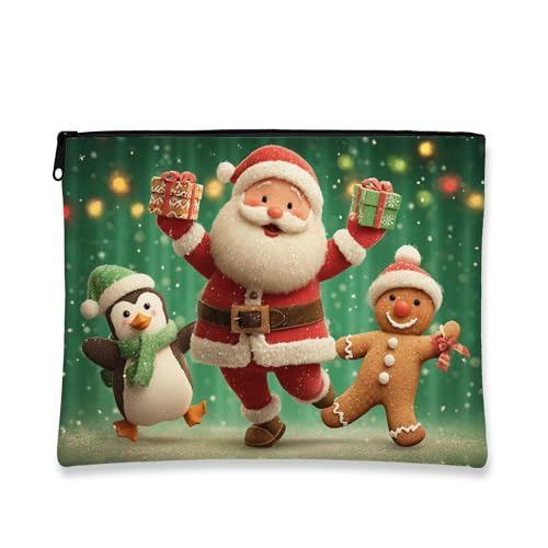 Niedliche Make-up-Tasche für Weihnachten, Weihnachtsmann und Freunde, Reisetasche für Frauen, tragbarer Organizer aus Segeltuch mit Reißverschluss, Hautpflegetasche, für Winterfestivals, grün, 7x9 von Generic