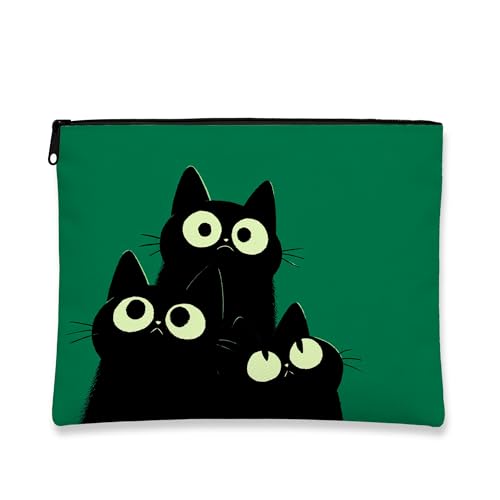 Niedliche Make-up-Tasche mit Katze, süße schwarze Kätzchen, Kosmetiktasche für Damen, tragbarer Canvas-Reißverschluss-Organizer, Urlaubsgeschenk, Kulturbeutel, perfekt für den Frühling, Grün , 7x9 von Generic