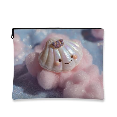 Niedliche Muschel-Make-up-Tasche, bezaubernde Muschel-bedruckte Kosmetiktasche für Damen, tragbarer kleiner Reißverschluss-Organizer, perfektes Sommergeschenk, Kulturbeutel, Pfirsich, 7x9 Inch, Schale von Generic