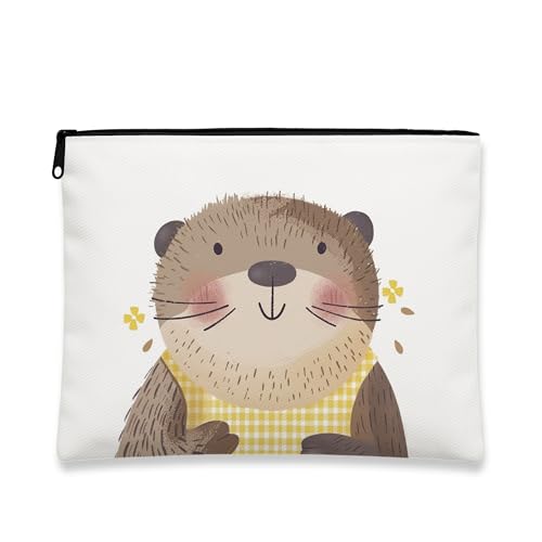 Niedliche Otter-Make-up-Tasche, bezaubernde Tier-Kosmetik-Reisetasche für Frauen, tragbare kleine Canvas-Reißverschluss-Organizer, für Frühlingsfestivals, Weiss/opulenter Garten, 7x9 Inch, Otter von Generic