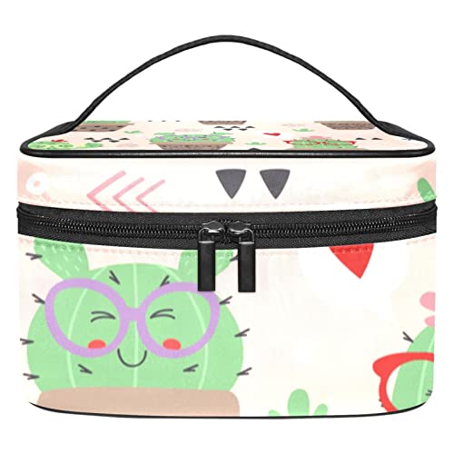 Niedliche Sonnenbrille Kaktus Topf Cartoon Kunst Make-up Organizer Tasche, Reise Make-up Tasche Organizer Etui Tragbare Kosmetiktasche für Frauen und Mädchen Toilettenartikel, Mehrfarbig, 22.5x15x13.8cm/8.9x5.9x5.4in von Generic