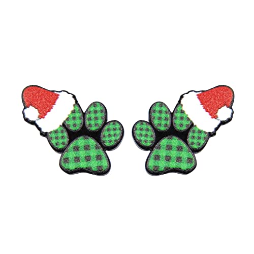Niedliche Weihnachtsmütze Acryl Ohrringe für Mädchen Xmas Geschenk Rot und Grün Plaid Druck Weihnachten Ohrstecker Strass Ohrringe baumeln, A-1, Einheitsgröße von Generic