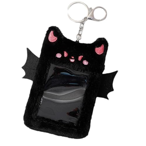 Niedlicher Plüsch-Fotokartenhalter,Teufel-Plüsch-Kartenhalter,Kartenhülle | Plüsch-Fotokartenhalter mit Schlüsselanhänger, Tierflügel-Fotohülle für Bankausweis, Kreditkarte von Generic