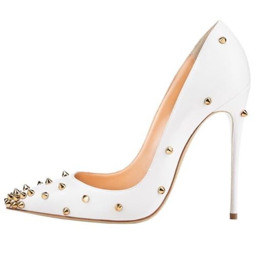 Nieten-Stiletto Absätze Weiß Slip on Spitze Spitze Geschlossen Flache Pumps Frauen Party Schuhe Mode Elegant High Heels Schuhe,Weiß,40 EU Nieten-Stiletto Absätze Weiß Slip on Spitze Spitze Geschlossen Flache Pumps Frauen Party Schuhe Mode Elegant High Heels Schuhe,Weiß,40 EU von Generic