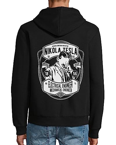 Nikola Tesla Serbian American Inventor Electrical Engineer Hooded Cotton Blend Zipper Jacket Sweatshirt Hoodie Black, Schwarz , L von Generic