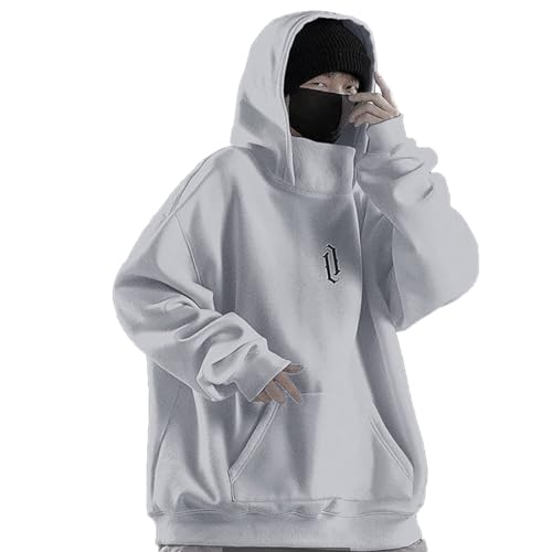 Ninja Hoodie Herren, Harajuku Pullover mit Kapuze Y2k Kapuzenpullover Hip Hop Schalkragen Rollkragenpullover Vintage Double Neckline Hoodie Oversized Fleece Sweatshirts Streetwear von Generic