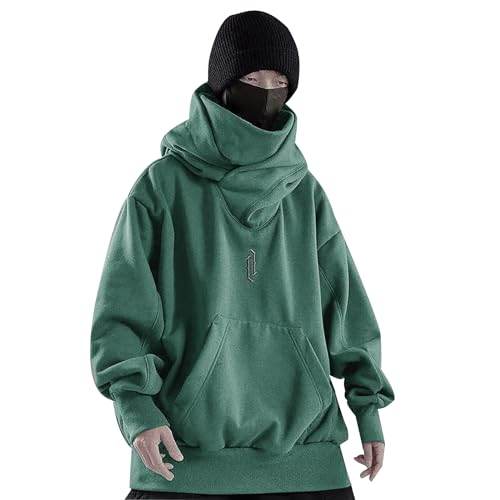 Ninja Hoodie Herren Harajuku Pullover mit Kapuze Kapuzenpullover Hip Hop Schalkragen Rollkragenpullover Vintage Double Neckline Hoodie Oversized Fleece Sweatshirts Streetwear von Generic