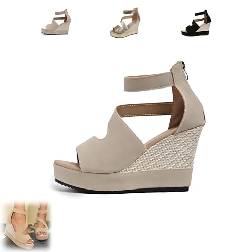 Northend Shoes for Damensandalen, orthopädische Keilsandalen von Northend, bequeme Keilsandalen aus Leder mit dicker Sohle for Damen(Beige,8.5) von Generic