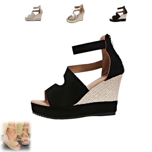 Northend Shoes for Damensandalen, orthopädische Keilsandalen von Northend, bequeme Keilsandalen aus Leder mit dicker Sohle for Damen(Black,5.5) von Generic