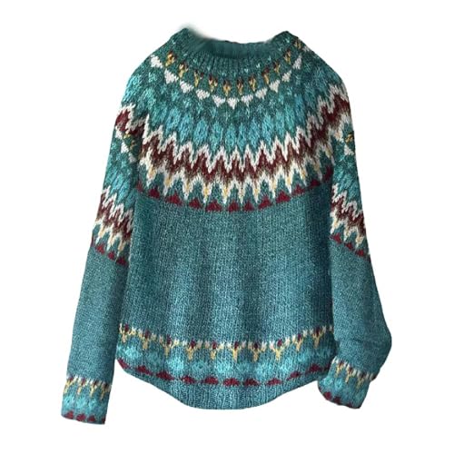 Norweger Pullover Damen Baumwolle Strickpullover Für Damen Winterpullover Lang Strick Pullover Dame Sweatshirt Damen Grobstrickpullover Damen Ugly Sweater Christmas Weinachtenpulli von Generic