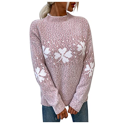Norweger Pullover Damen Blume Herbst Winter Strickpullover Langarm Winterpullover Warm Schneeflocke Sweatshirt Rundhals Sweater Jumpers Island Strickpulli Frauen Oberteile Pulli Damenpullover von Generic