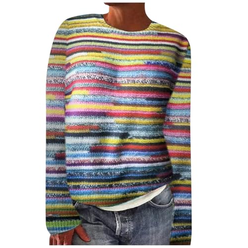 Norweger Pullover Damen Bunt Herbst Winter Strickpullover Langarm Pulli Winterpullover Warm Große Größen Strickpulli Rundhals Island Pullover mit Norwegermuster Locker Oberteile Herbstmode 2024 von Generic
