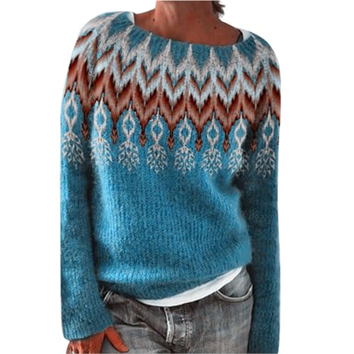 Norweger Pullover Damen Große Größen Strickpullover Rundhals Pulli Langarm Sweater Norwegermuster Warme Winterpullover Oberteile Lockere Jumpers Klamotten Winter Herbstmode,B Hellblau,XXL Norweger Pullover Damen Große Größen Strickpullover Rundhals Pulli Langarm Sweater Norwegermuster Warme Winterpullover Oberteile Lockere Jumpers Klamotten Winter Herbstmode,B Hellblau,XXL von Generic