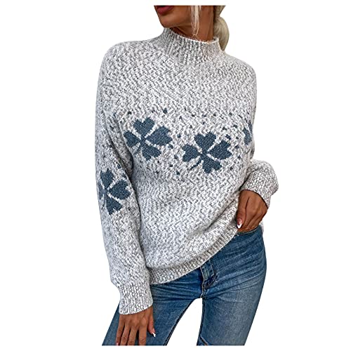 Norweger Pullover Damen Herbst Winter Strickpullover Langarm Winterpullover Warm Norwegermuster Sweatshirt Rundhals Sweater Jumpers Island Strickpulli Frauen Festliche Oberteile Pulli Damenpullover von Generic