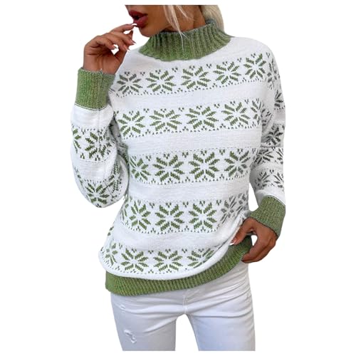 Norweger Pullover Damen Herbst Winter Strickpullover Langarm Winterpullover Warm Norwegermuster Sweatshirt Rundhals Sweater Jumpers Island Strickpulli Frauen Festliche Oberteile Pulli Damenpullover von Generic