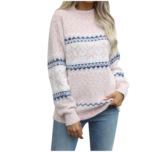 Norweger Strickpullover Weihnachts Damen Rentier Schneeflocke Ugly Christmas Sweater Winterpulli Rundhals Langarm Norweger Pullover Christmas Sweater Gestrickte Jumper Strickpulli für Frauen von Generic