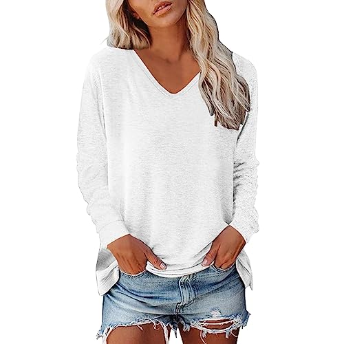 Oberteil Damen Langarmshirt Damen Langarm Shirt Lässig Pullover Rundhals Basic Longsleeve T-Shirt Elegant Tunika Tops Pullover Oberteile Herbst Sweatshirt Langarmshirts Teenager Mädchen Frauen Damen von Generic