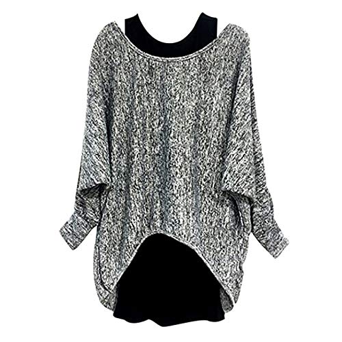 Oberteile Damen Elegant - Oversize Pullover Damen Fledermausärmel Zweiteilig Langarmshirt Fledermaus T Shirt Langarm Tunika Große Größen Locker Lässig Party Festlich Tops Blusen & Tuniken für Frauen von Generic