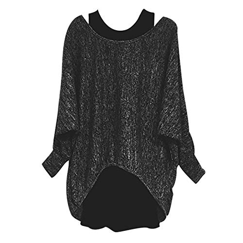 Oberteile Damen Elegant - Oversize Pullover Damen Fledermausärmel Zweiteilig Langarmshirt Fledermaus T Shirt Langarm Tunika Große Größen Locker Lässig Party Festlich Tops Blusen & Tuniken für Frauen von Generic