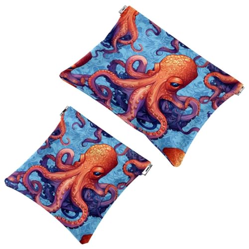 Ocean Octopus-1058 Kosmetiktasche für Geldbörsen, wasserdichte Make-up-Tasche, Kosmetiktasche, tragbar, ohne Reißverschluss, 2 Stück von Generic
