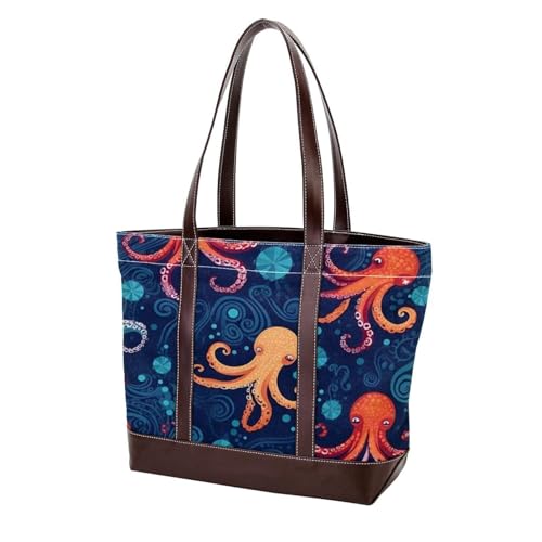 Ocean Octopus-1658 modische gewaschene strapazierfähige Leder-Geldbörse für Damen, mit Tragegriff oben, mit Taschen, Reißverschluss von Generic