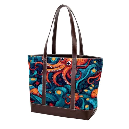 Ocean Octopus-1661 modische gewaschene strapazierfähige Leder-Geldbörse für Damen, mit Tragegriff oben, mit Taschen, Reißverschluss von Generic