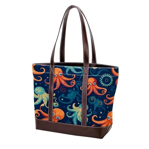 Ocean Octopus-1682 modische gewaschene strapazierfähige Leder-Geldbörse für Damen, mit Tragegriff oben, mit Taschen, Reißverschluss von Generic