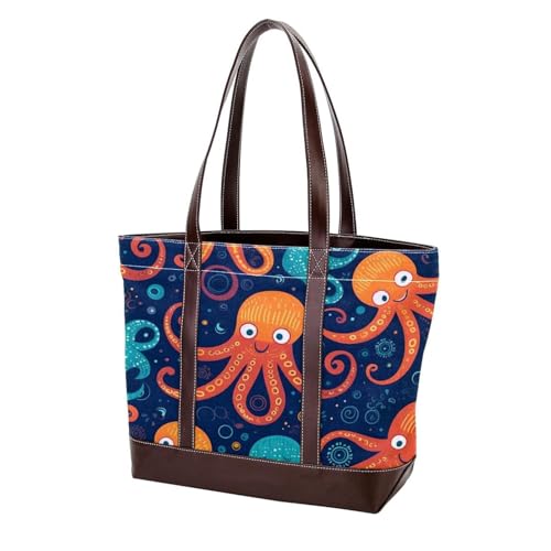Octopus Art-1598 modische gewaschene strapazierfähige Leder-Geldbörse für Damen, mit Tragegriff oben, mit Taschen, Reißverschluss von Generic