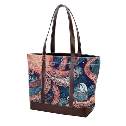 Octopus Art-1631 Modische Damen-Geldbörse aus gewaschenem strapazierfähigem Leder mit Tragegriff oben mit Taschen und Reißverschluss von Generic