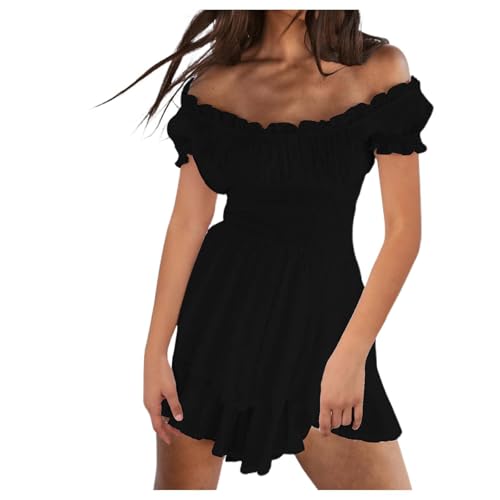 Off Shoulder Piratenkleid Damen Langarm,Piratenkostüm Weißes Kleid Kurz| Elegant Piraten Kleid Sommerkleid Schwarz Minikleid Rückenfreie Kleider Swing Kleid Karnevals Kostüm Faschingskostüme von Generic