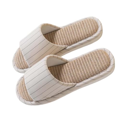 Offene Zehen-Slipper Damen Rutschfest Hausschuhe aus Stoff Slippers für den Innenbereich Bequeme Hüttenschuhe Leinen Haushaltsschuhe Memory Foam Flache Pantoffeln Innenbereich Cozy Slippers von Generic