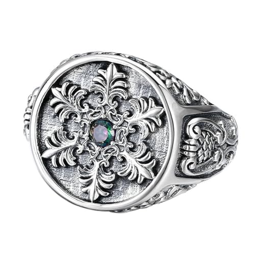 Offener verstellbarer Vintage-Ring aus S925 Sterlingsilber mit eingelegter Schneeflocke und buntem Zirkonia für Herren (US 8–11) von Generic
