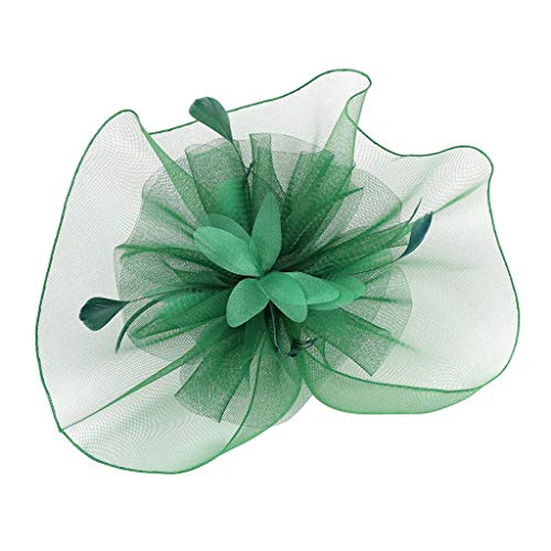 Ohrenwärmer Damen Schwarz Fasching hat Flower Feather Meshed Tea Party Haarband für Frauen Stirnband Gelb (Green, One Size) von Generic