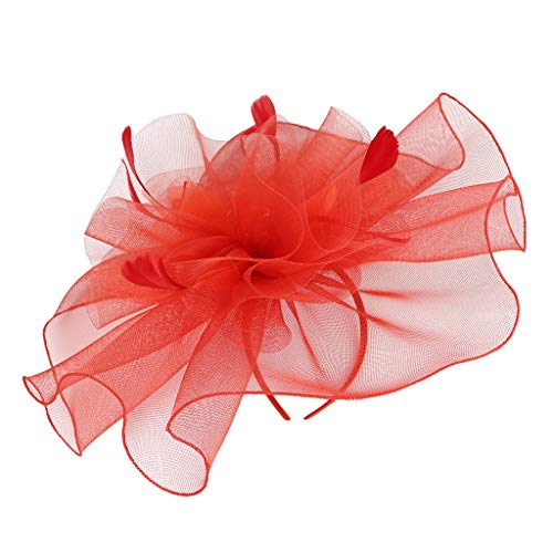 Ohrenwärmer Damen Schwarz Fasching hat Flower Feather Meshed Tea Party Haarband für Frauen Stirnband Gelb (Red, One Size) von Generic