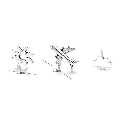Ohrhänger, 3-teiliges Set, Aircraft, Wolke, Sonne, Ohrringe, Damen, Party, Schmuck, Geschenk, Silber, elegant und beliebt von Generic