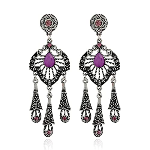 Ohrhänger für Frauen Vintage Ethnischer Stil Durchbrochene Tropfenform Quaste Ohrringe Inlay Zirkonia Harz Blumenmuster Gravierte Ohrringe Muttertag Für Mama, Zink von Generic