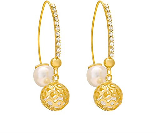 Ohrhänger in Kugelform, filigran, mit Kunstperlen, eingelegte Ohrringe für Damen, Goldton von Generic