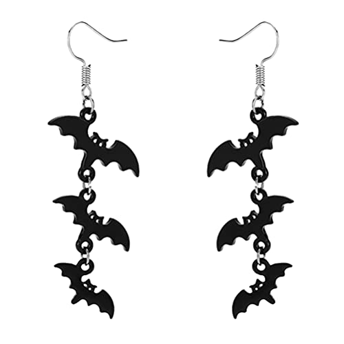 Ohrhänger lang, Generic Fledermaus Ohrringe, Damen Lang Hängende Ohrhänger Halloween Vampir Kostüm Zubehör Modern Gotisch Schmuck, Acryl, schwarz von Generic