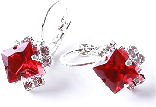 Ohrhänger mit Edelsteinen in Diamantfarbe für Damen, Rot von Generic