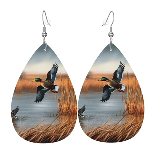 Ohrring Damen Jagd Auf Fliegende Wildente, Leder Ohrringe Mode Leder Tropfen Ohrringe Leichte Teardrop Ohrringe Für Frauen Feiertag Muttertag von Generic
