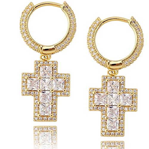 Ohrring Hip Hop Kurze Kreuz Ohrringe Männer Und Frauen Ohrringe Voller Zirkon Creolen Schmuck CZ Stil Modeschmuck von Generic