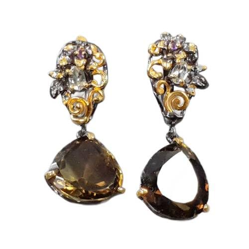 Ohrringe Citrin Quarz Amethyst Saphir Silber 2 von Generic