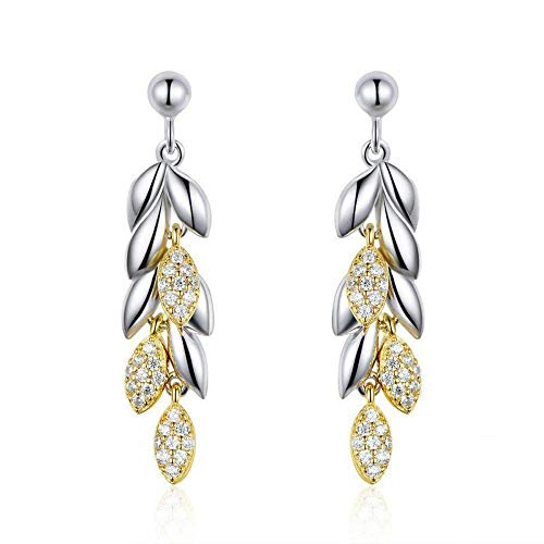 Ohrringe Creolen Ohrstecker 925 Sterling Silber Einzigartige Weizen Tropfen Ohrringe for Frauen Gold Farbe Weizen Blätter Ohrringe Sterling Silber Schmuck Mode-Accessoires von Generic