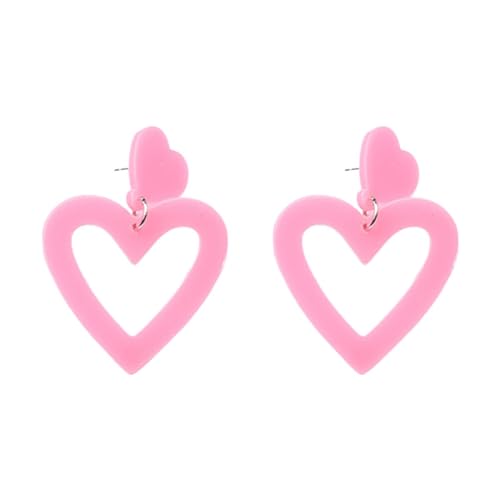 Ohrringe Damen 13-farbige herzförmige Ohrringe, modische Acryl-Hohlohrringe, Ohrzubehör für Frauen (Pink, One Size) von Generic
