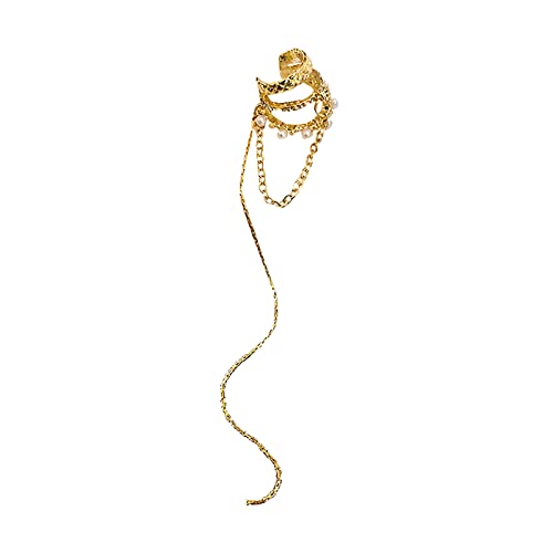 Ohrringe Damen Moden Ohrringe Single Ear Non Piercing Clip Cuff Earring Super Long Pearl Quaste Dangle and Droping Earring 1 Count Pack of 1 Südwestliche Ohrringe (Gold, One Size) von Generic